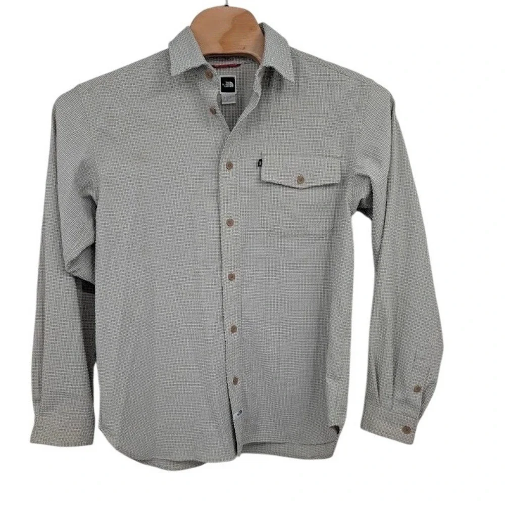 The North Face Plaid Button Up Shirt Green Gray‎ Long Sleeve Men's M
